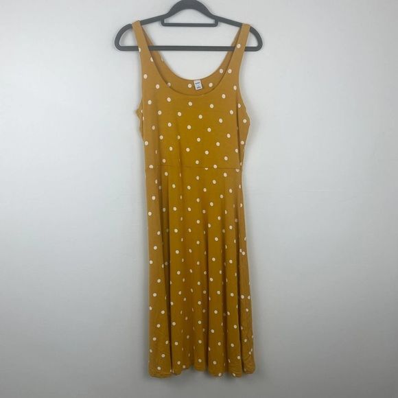 Old Navy sleeveless dress size S color yellow white dots high waist - Picture 1 of 4